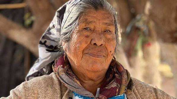 Retrato de Petra, mujer mayor de cabello canoso y expresión serena